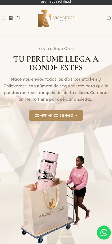 Vista en celular de la tienda de Aromáticas Chile